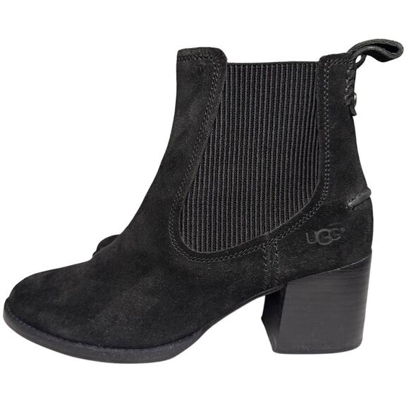 UGG Black Suede Block Heeled Chelsea Boots Woman's US Sz 7.5 Preppy Witchy Fall - Picture 1 of 16